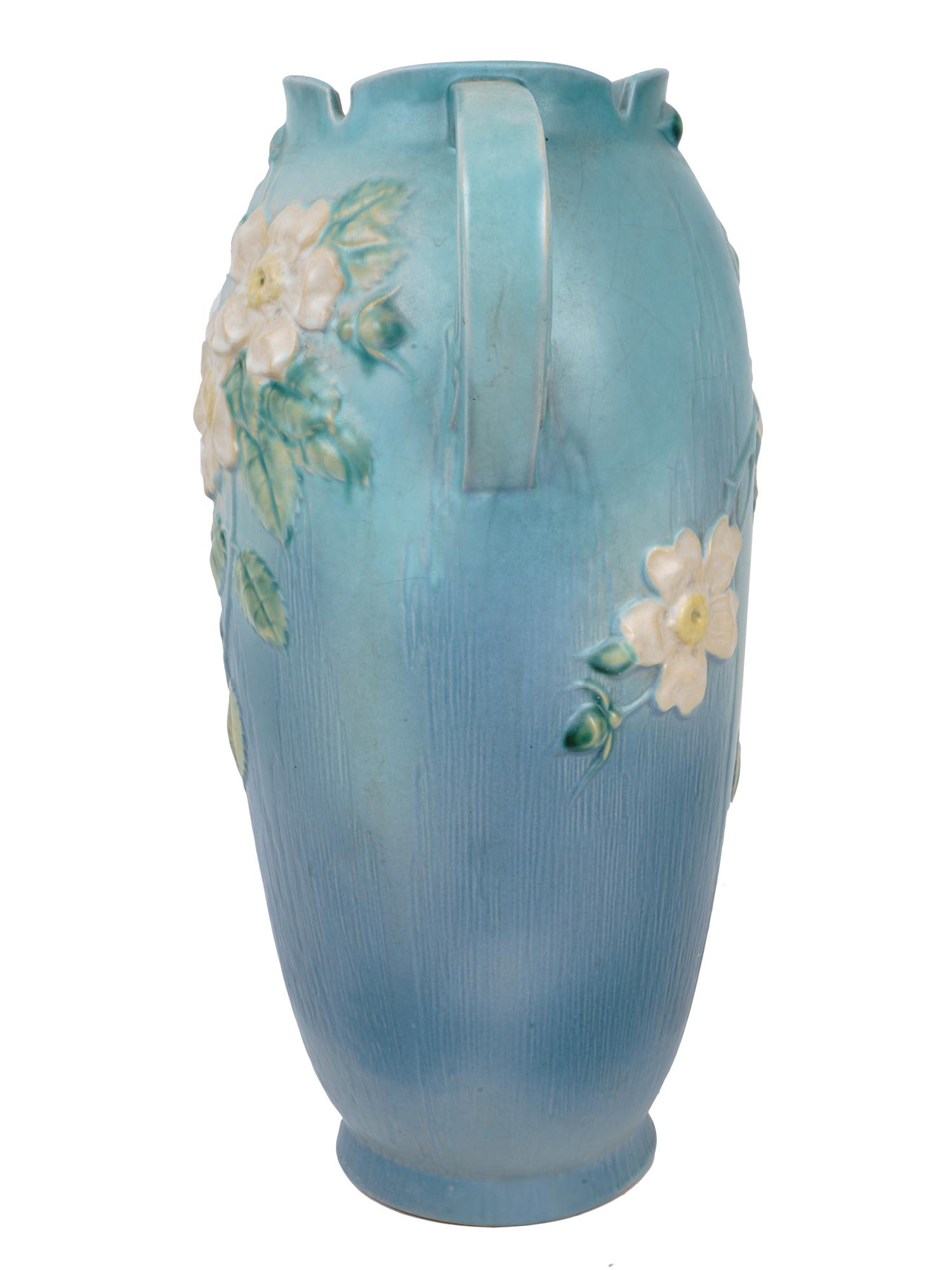 LARGE ROSEVILLE BLUE APPLE BLOSSOM POTTERY VASE PIC-2